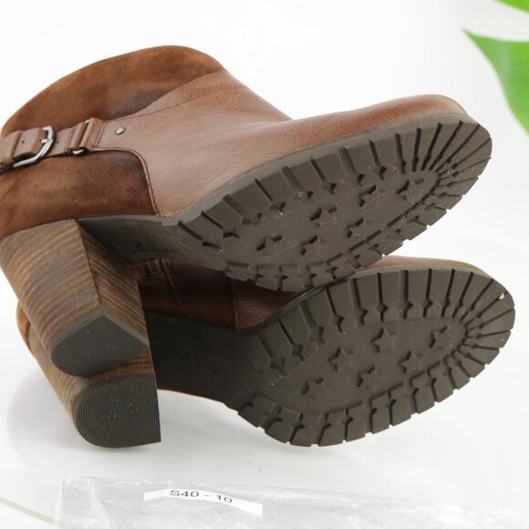 Clarks Womens Mission Parker Boost Size 7.5 Brown Leather Block Heel Lug Booties - Picture 8 of 12